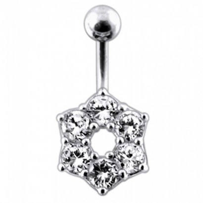 Stříbrný piercing do pupíku - kytička (čirá)