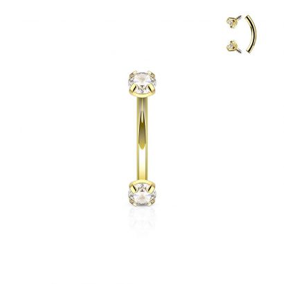 Piercing do obočí, čirý zirkon (žluté zlato)