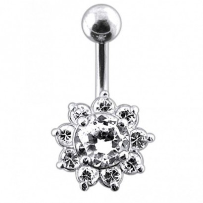 Stříbrný piercing do pupíku - kytička (čirá)
