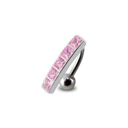 Stříbrný piercing do pupíku se štítem - obrácený (růžová)