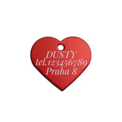 Hliníková psí známka srdíčko velké (červená)