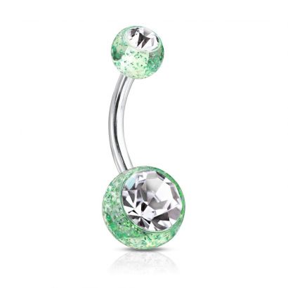 Piercing do pupíku - banánek (zelená/čirý zirkon)