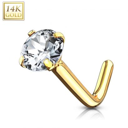 Zlatý piercing do nosu čirý zirkon 3 mm, Au 585/1000