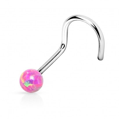 Zahnutý piercing do nosu opál (růžová)