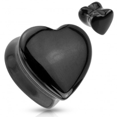 Plug do ucha srdce - černý onyx (14 mm)