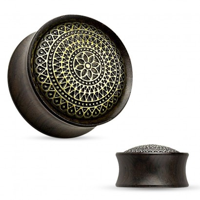 Dřevěný plug do ucha Ebony Wood s ornamenty (8 mm)