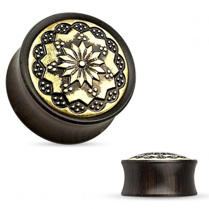Dřevěný plug do ucha Ebony Wood s ornamenty (19 mm)