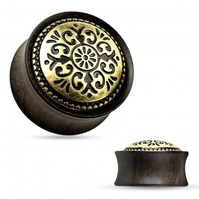 Dřevěný plug do ucha Ebony Wood s ornamenty (25 mm)