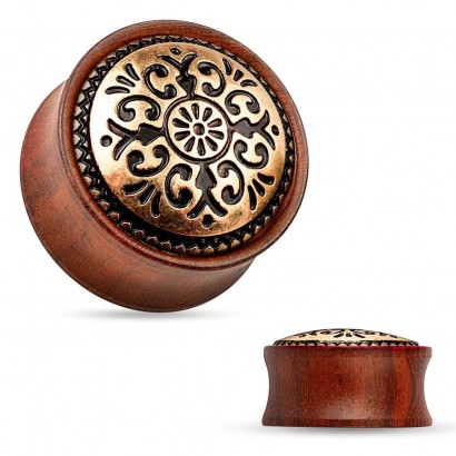 Dřevěný plug do ucha Rose Wood s ornamenty (8 mm)
