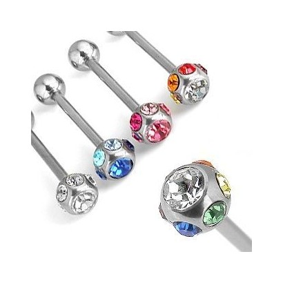 Piercing do jazyku - kulička zdobená kamínky (růžová)