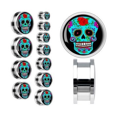 Plug do ucha šroubovací - lebka tyrkysová (6 mm)