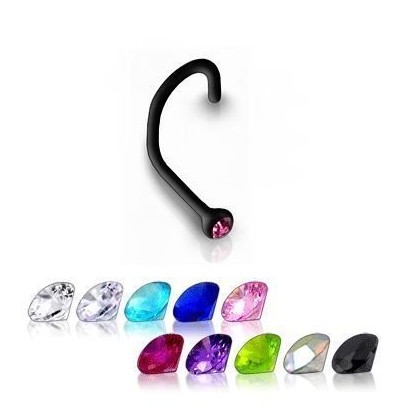 Zahnutý piercing do nosu - kamínek (fialová)