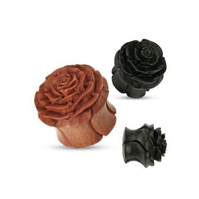 Vyřezávaný plug do ucha růže - přírodní dřevo (černé dřevo, 22 mm)