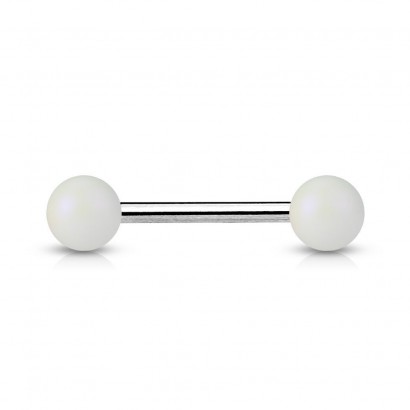Piercing do jazyka, perleťové kuličky (bílá)