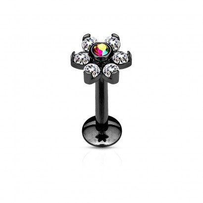 Černý piercing do brady - labreta kytička (1,2 x 8 mm)