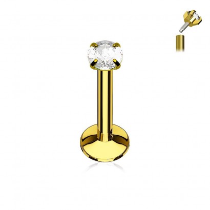 Piercing do brady zlacený, čirý kamínek (1,2 x 8 mm)