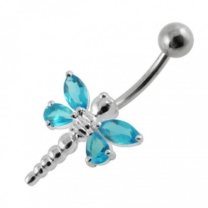 Stříbrný piercing do pupíku - vážka (tyrkysová)