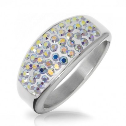 Ocelový prsten s krystaly Crystals from Swarovski®, AB (56)