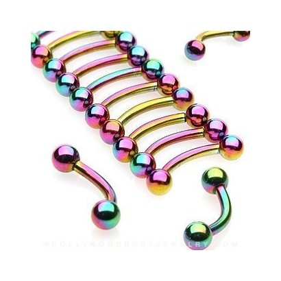 Piercing do obočí, barva duhová (1,6 x 10 mm, 4 mm kuličky)