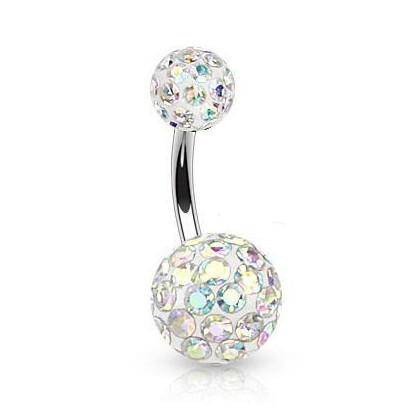 Piercing do pupíku zdobený krystaly Swarovski® (duhová, 1,6 x 10 mm)