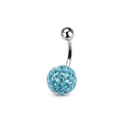 Piercing do pupíku s kamínky Crystals From Swarovski® AQUA (1,6 x 6 mm)