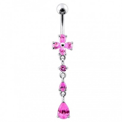 Stříbrný piercing do pupíku - kytička (růžová)