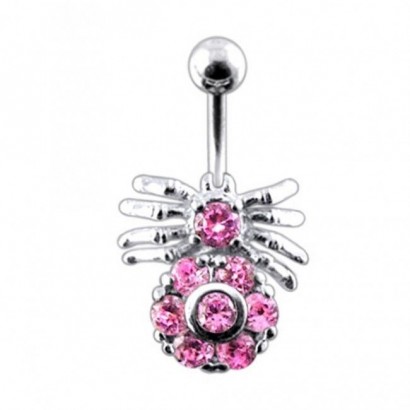 Stříbrný piercing do pupíku - pavouček (růžová)