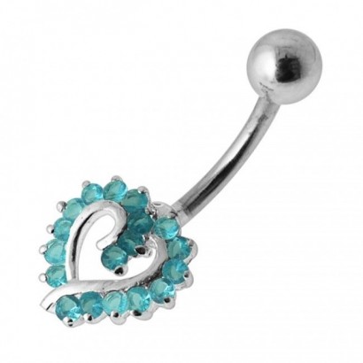 Stříbrný piercing do pupíku srdíčko (tyrkysová)