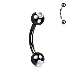 Černý piercing do obočí - čiré kamínky