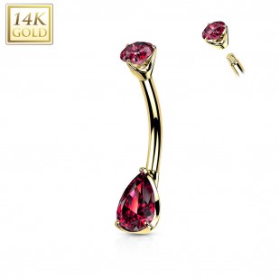 Zlatý piercing do pupíku - zirkon ve tvaru kapky, Au 585/1000