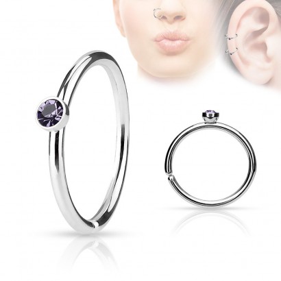 Piercing do nosu/ucha kruh s kamínkem (fialová)