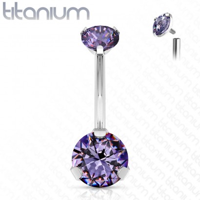 Piercing do pupíku vnitřní závit, zirkon - TITAN (fialová)