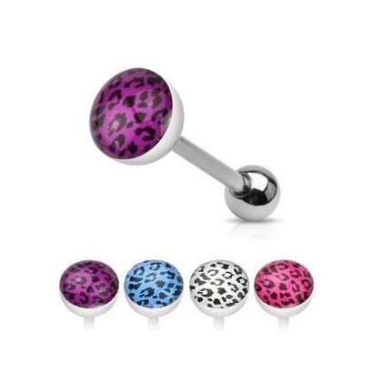 Piercing do jazyka leopardí vzor (růžová, 1,6 x 16 mm)