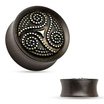 Dřevěný plug do ucha Ebony Wood s ornamenty (14 mm)