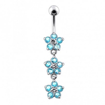 Stříbrný piercing do pupíku - kytičky (tyrkysová)