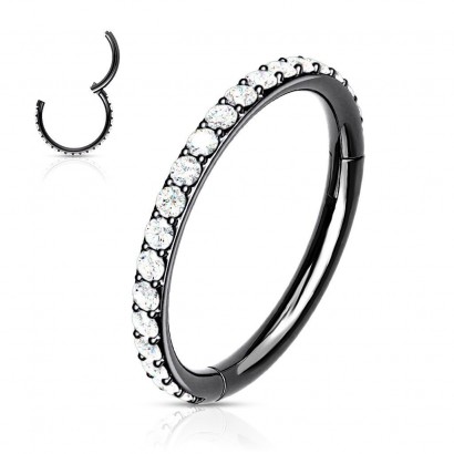 Piercing segment kruh s kamínky, černý