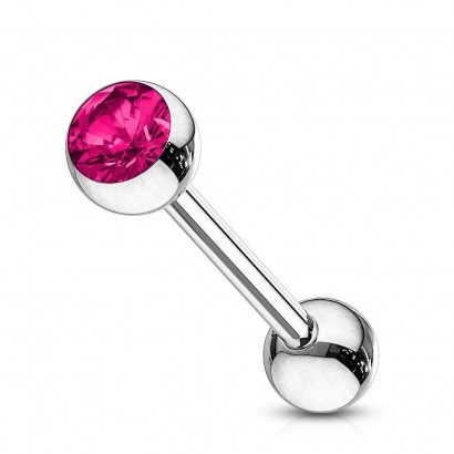 Piercing do jazyka - kamínek (tmavě růžová, 1,6 x 16 mm)
