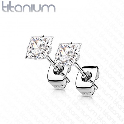 Titanové náušnice se čtvercovým zirkonem (4 x 4 mm)