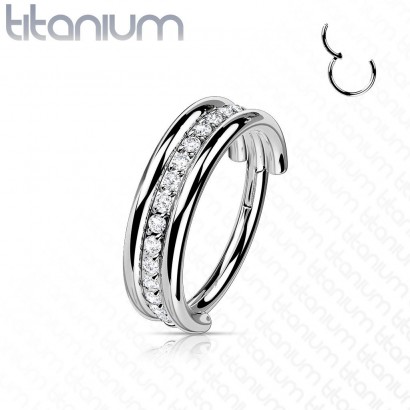 Segment kruh - helix / cartilage / tragus piercing TITAN, čiré zirkony (1,2 x 10 mm)