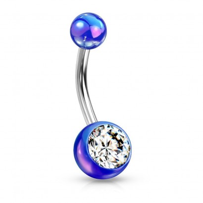 Piercing do pupíku - perleťový lesk a zirkon (modrý)