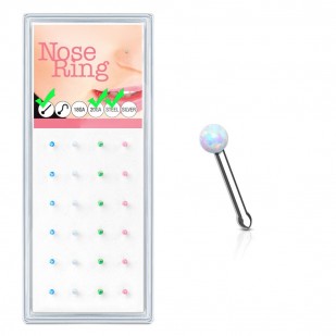 Sada 24 piercingů do nosu, 2,5mm opál, tl. 0,8 mm