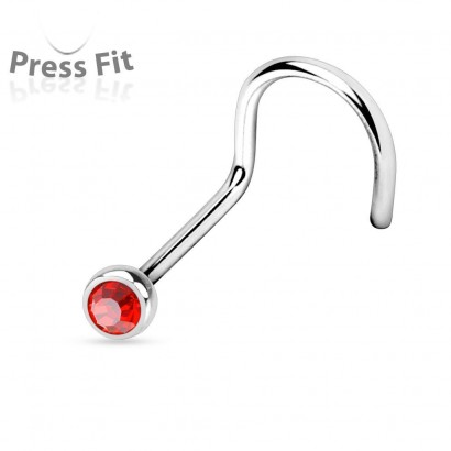 Zahnutý piercing do nosu, zirkon 2,5 mm (červená)