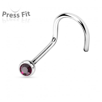 Zahnutý piercing do nosu, zirkon 2,5 mm (tmavě fialová)