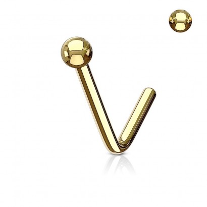 Zahnutý piercing do nosu kulička (žluté zlato)