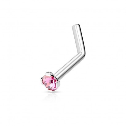 Zahnutý piercing do nosu 2mm zirkon (tmavě růžový)