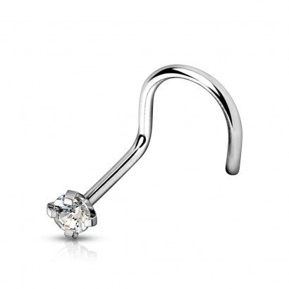 Zahnutý piercing do nosu - titan (čirý 3 mm)