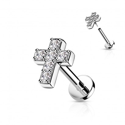 Labreta / cartilage piercing - křížek (1,2 x 8 mm)