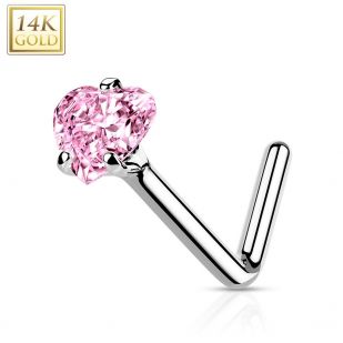 Zlatý piercing do nosu - růžový zirkon, Au 585/1000