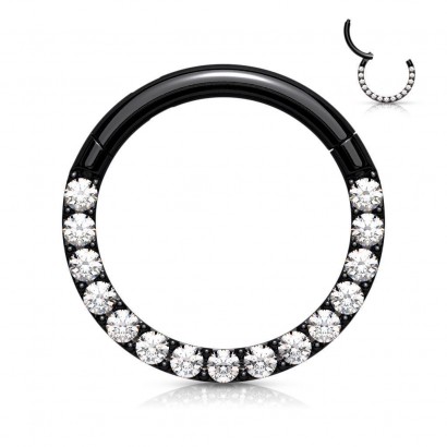Piercing segment kruh s kamínky (černý)