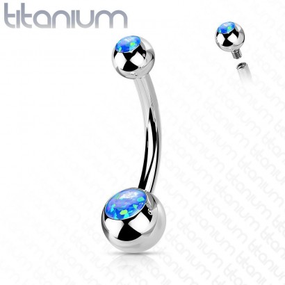 Piercing do pupíku banánek - TITAN, opál (modrá)
